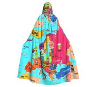 Cartoon Map Of Europe for Hooded Cloak Costume Cape for Men & Women Halloween Cosplay Party