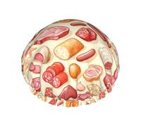 Cartoon Meat Sausage Print Shower Caps for Women, Reusable Double Layers Elastic Band Long Hair Bath Caps for Shower