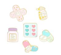 Cartoon Medicine Enamel Pins Cute Mini Heart Band-Aid Pill Capsule Medicine Bottle Shape Letter Brooch Pin for Doctor Nurse