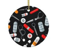 Cartoon Medicine Pattern Print Christmas Tree Ceramic Hanging, Ceramic Christmas Ornament For Home, Mall, Holiday