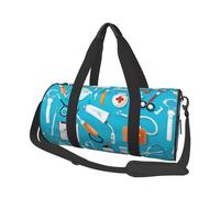 Cartoon Medicine Pattern -Print Round Travel Bag Large Capacity Duffel with Multiple Pockets Lightweight Foldable for Gym Weekend Trips.