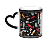 Cartoon Medicine Pattern Print Thermal Color Changing Mug, Ceramic Coffee Cup, Magic Mug for Home Office Cafe