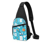 Cartoon Medicine Pattern -Print Waterproof Chest Pack for Hiking & Travel-Adjustable Strap,Lightweight Design with Multiple Pockets.