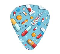 Cartoon Medicine Pattern Printed Custom 12 Pieces Guitar Pick In A Box,The Pick Makes Sound Clear, Ukulele, Electric Bass (0.46 0.71 0.96mm)