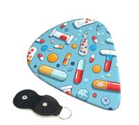 Cartoon medicine pattern Printed Guitar Picks, 6 Pack with Leather Keychain Pick Holder - 0.46mm, 0.71mm, 0.96mm Assorted Thickness for Acoustic Ukulele, Electric Guitar, Acoustic Guitar, Bass