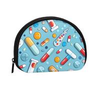 Cartoon medicine pattern Printed Mini Coin Pouch, Shell Shape Zip Around Wallet, Small Zipper Pouch for Cash, Cards, Keys, Lipstick, Storage Pouch, Travel Organizer