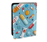 Cartoon medicine pattern Printed Passport Holder - 6.5 x 4.5 Inch RFID Blocking Travel Wallet,Stylish Passport Cover,Lightweight Document Organizer for Cards