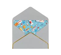 Cartoon medicine pattern Printed Pearl Paper Greeting Card, Light Grey - Folded Blank Cards with Gold Trim for Weddings, Birthdays, Christmas