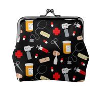 Cartoon Medicine Pattern Women's Leather Kiss-Lock Coin Purse,Double-Sided Full Print Pattern,Ultra-Fine Fiber Leather,Small Clutch Wallet for Cash,Cards,Coins
