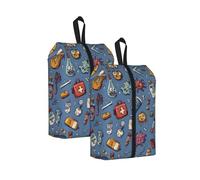 Cartoon Medicine Printed Travel Shoe Storage Bag Waterproof Jacquard Fabric is Lightweight, with Strong Handle and Central Zipper.