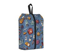 Cartoon Medicine Printed Travel Shoe Storage Bag Waterproof Jacquard Fabric is Lightweight, with Strong Handle and Central Zipper.