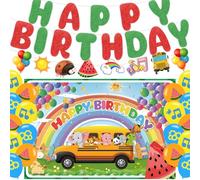 Cartoon Melon Party Supplies, Birthday Party Decorations Set Include Banner,Backdrop,Balloons,for School Bus Rainbow Party Decorations