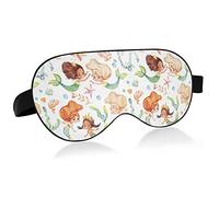 Cartoon Mermaid Black White Girl Sea Stars Seaweeds Eye Masks Cover Blocks Light Sleep Mask Shade Cover Blindfold Relaxing Eyeshade Cover with Adjustable Head Strap for Men Women Kids