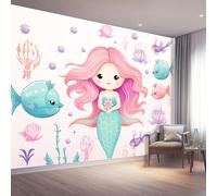 Cartoon Mermaid Fish Photo Mural Wallpaper Colorful Photo Wallpaper 3D Effect, 400 x 280 cm Non-Woven Wall Mural Home Bedroom Living Room Tv Background Poster Decoration