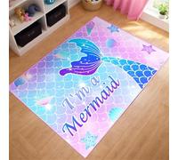 Cartoon Mermaid Rugs for Girls Lovely Kids Room Decor Carpets Pink Mermaid Theme Soft Carpet Sofa Floor Mat for Living Sitting Playing Room, 4'×5'