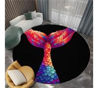 Cartoon Mermaid Tail Round Rugs 80 cm Area Rug Washable Moisture Barrier Round Carpet, Black Soft Non-Slip Low Pile Circle Carpet - Entryway Office Bedroom Living Room Runner