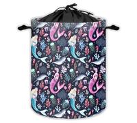 Cartoon Mermaids Laundry Hampers With Drawstring Princess Theme Laundry Baskets For Bathroom Ocean Life Portable Clothes Storage Organizer Basket Marine Life W 44 L 44 Cm