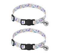 Cartoon Mermaids Ocean White Cat Bell Collar 2 Pack Dog Collar Adjustable 10.6 to 17.1 Inches