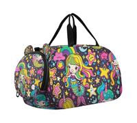 Cartoon Mermaids Unicorns Rainbows Gym Duffel Bag with Shoes Compartment Large Capacity Sports Overnight Travel Bag for Travel, Sports, Fitness & Workout