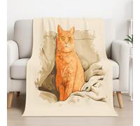 Cartoon Microfiber Throw Blanket Ultra Soft Cream Orange Minimalist Warm Cat Cozy Warm Lightweight Decorative Blanket Flannel Blanket All Season for Home Couch Bed 59in × 71in (150cm × 180cm)