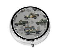 Cartoon Military Truck Pattern Round Pill Box with 3 Compartments, Mini Metal Pill Organizer for Purse or Pocket, Lightweight Portable for Daily Use Gifts Travel
