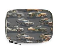 Cartoon Military Vehicle Pattern Pill Organizer Travel Medicine Case with Zipper Daily Vitamin Storage Bag Portable 8 Slot Weekly Pill Box Supplement Holder for Home Office Gym Travel