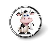 Cartoon Milk Cow Badges Decorative, Durable Aluminum Alloy Round Badge, Lightweight Button Brooch for Shirts, Jackets, Hats, Uniforms 1"