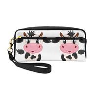 Cartoon Milk Cow Double-Sided Printed Leather Portable Makeup Pouch-Multi-Purpose Cosmetic Bag, Pencil Case and Organizer for Women