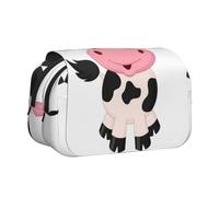Cartoon Milk Cow Flip-Top Double-Layer Pencil Case,Large Capacity (Holds 50 Pens/Pencis),Full-Print Durable Polyester School Office Supplies