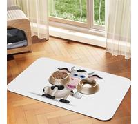 Cartoon Milk Cow Pet Feeding Mat Absorbent Pu Leather Dog Cat Food Mats Contain Spills Protects Floors, Anti-Slip Rubber Backing Dog Bowl Mats Easy Clean Pet Placemats 30x45cm
