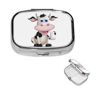 Cartoon Milk Cow Pill Box 2 Compartment Medicine Pill Organizer Square Pill Case for Purse & Pocket Travel Pillbox Portable Metal Medicine Vitamin Fish Oil Organizer Unique Gift