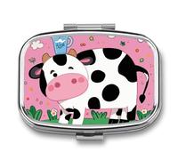 Cartoon Milk Cow Pill Box 2 Compartments Portable Travel Pill Case Mini Medicine Organizer for Pocket Purse Metal Waterproof Medicine Container Holder Vitamin Fish Oil