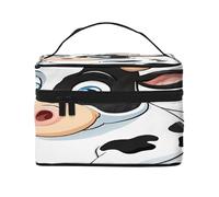 Cartoon Milk Cow -Print Waterproof Large Cosmetic Bag for Travel & Gym, Makeup Organizer with 4 Elastic Straps & Compartments,Premium Twill Fabric.