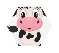 Cartoon Milk Cow Printed Coasters Set of 4, Tabletop Protection Leather Coasters for Cup Drinks Coffee Pads Beer Bar Mat Gifts, Hexagon