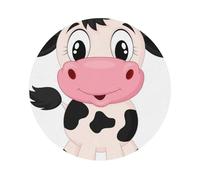 Cartoon Milk Cow Printed Coasters Set of 4, Tabletop Protection Leather Coasters for Cup Drinks Coffee Pads Beer Bar Mat Gifts, Round Shape