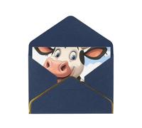 Cartoon Milk Cow Printed Pearl Paper Greeting Card, Blue - Folded Blank Cards with Gold Trim for Weddings, Birthdays, Christmas