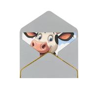 Cartoon Milk Cow Printed Pearl Paper Greeting Card, Light Grey - Folded Blank Cards with Gold Trim for Weddings, Birthdays, Christmas