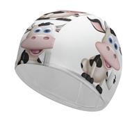 Cartoon Milk Cow Swim Cap for Adult, Elastic Fabric Swimming Cap, Comfortable Bathing Cap for Long & Short Hair