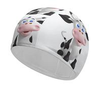 Cartoon Milk Cow Swim Cap for Adult, Elastic Fabric Swimming Cap, Comfortable Bathing Cap for Long & Short Hair