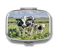 Cartoon Milk Cows Pill Case Travel Portable Pocket Pill Box 2 Compartment Medicine Case Large Capacity Daily Pill Cases Vitamin Organizer Medicine Organizer Small Pill Box