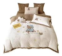 Cartoon Milk Velvet Thick Bed Sheet Four-piece Cute Bear Embroidery Quilt Cover Warm Skin-friendly Bedding (Color Size : (A 1.8m)