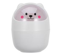 Cartoon Mini Desktop Waste Bin with Shake Lid, Portable Tabletop Storage | White PP Plastic, Rounded Corners, Animal Appearance, Suitable for Students, Toilets, Cars, Tea Bags