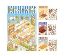 Cartoon Miniature Scene Stickers | 3D Effect 4 Pieces Decorative Stickers for Rooms | Sticker for Scrapbooking School Activities Children Teens Adults