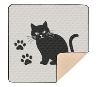 Cartoon Minimalist Black Cat Pawprint Large Stylish Baby Activity Play Mat for Indoor Outdoor Waterproof Tummy Time & Crawling Mat for Babies Infants Toddlers, 50'' x 50''