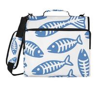 Cartoon Minimalist Blue Fish Bone 1.5-Inch 3-Ringing Organizer Binder with Handle and Removable Shoulder Strap Easy to Carry Portfolio Binder for Office School