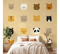 Cartoon Minimalist Nordic Style Mural Wallpaper, Animals Forest Animals Beige Wall Murals for Children Nursery Bedrooms Living Room Wall Mural Art Decor 300 x 210 cm(W x H) Wall Decoration Paper