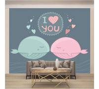 Cartoon Minimalist Pink Green Little Fish 3D Wallpaper Easy Install Feature Office Living Room Sofa Bedroom TV Background Wall Decoration-250cm×170cm