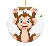 Cartoon monkey (1) Patterned round hanging ornament, ceramic pendant, suitable for hanging on Christmas trees and fireplaces.
