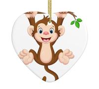 Cartoon monkey (1) Printed decorative ornaments, ceramic heart-shaped ornaments, can be hung on Christmas trees and fireplaces