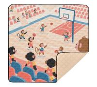 Cartoon Monkey Basketball Game Red Soft Thick mat for Baby to Play on Floor for Indoor Outdoor Lightweight foldablummy Time Mat for Babies Infants Toddlers, 50'' x 50''para juegos de